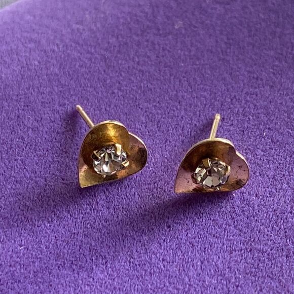 💛 14k Gold Vintage Heart CZ Earrings - Picture 2 of 5